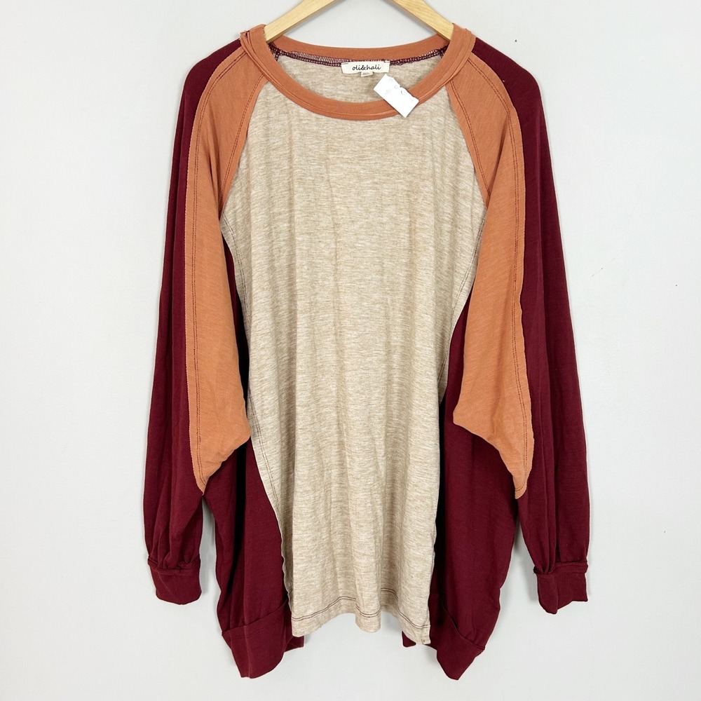 NEW Oli & Hali Top Burgundy Colorblock Raglan Long Sleeve Size M/L Women's